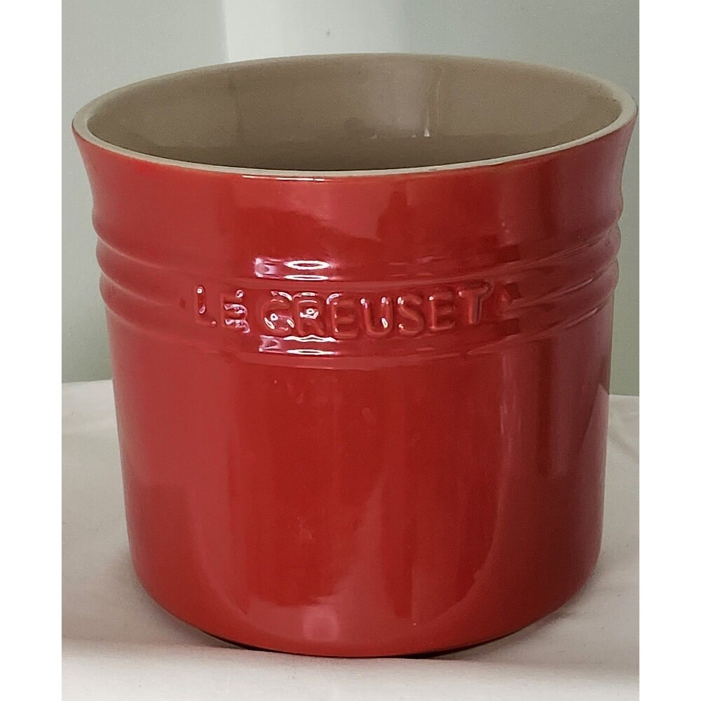 Le Creuset Large Utensil Holder Crock Container Cerise Red 6" Tall 2.3L